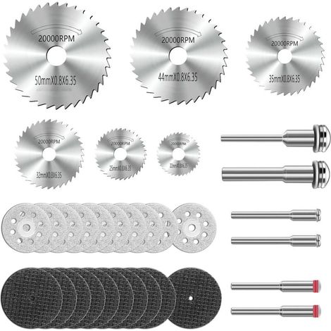 Lame de scie circulaire HSS 32 pièces – disque de coupe résine pour Dremel, compatible mandrin 3 mm, bois/verre/plastique/pierre/métal (1/4)