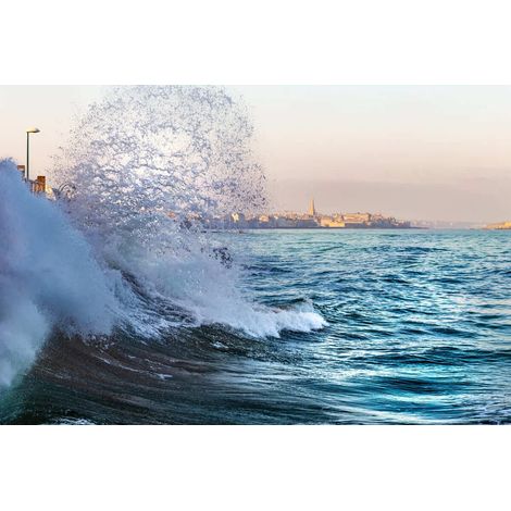 Tableau sur toile vague vue sur Saint-Malo 45x65 cm - Impression sur Toile Murale Décorative - Image imprimée en HD sur Toile - Toile sur Châssis en Bois FSC - Fabriqué en France (1/4)
