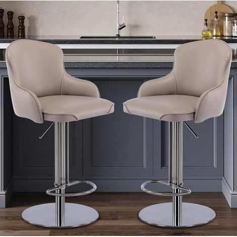 REDOM Taburete de bar giratorio con respaldo, altura ajustable, reposapiés integrado, acero inoxidable y cuero Nappa gris (1/5)
