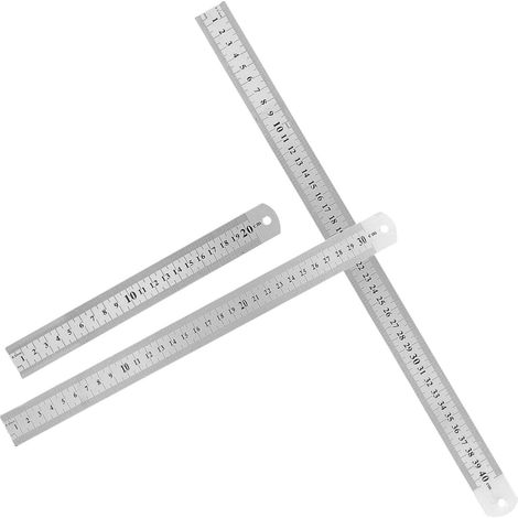 Ensemble de 3 règles métalliques à double échelle, en acier (1/5)