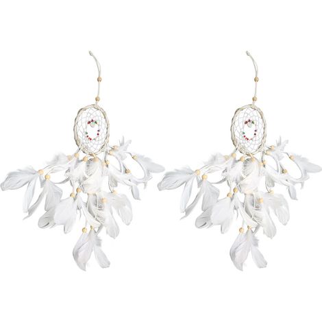 Attrape-rêves bohème blanc fait main, mignon, avec pendentif LED, composé de 2 pièces. (1/5)