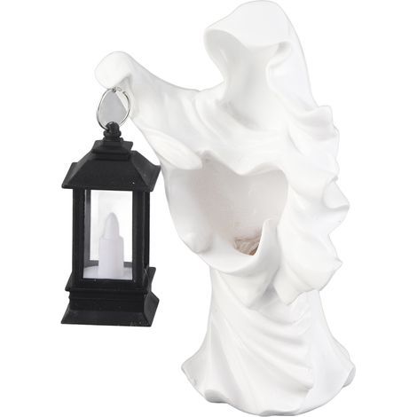 Fantôme en résine avec lanterne, statue de fantôme messager de l'enfer, sculpture d'Halloween, décoration de jardin. (1/5)