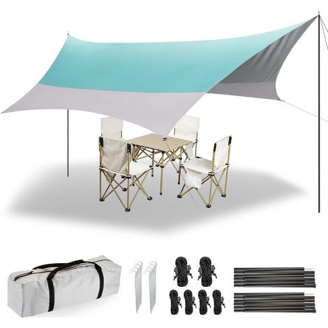 Ultraleichte Tarp Zeltplane 3,7x4,3m wasserdicht UV-Schutz für Camping Wandern Outdoor Türkis&Grau (1/5)