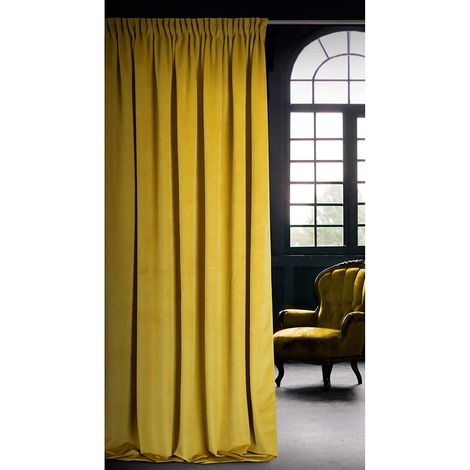 Eurofirany RIA Tenda Oscurante, Tenda con Fettuccia Arricciatenda - 1 pz, Tenda Extra Lunga, Elegante, Tinta Unita, Soggiorno, Camera da Letto, Densità 290 g/m², 140x270 cm, Giallo Senape (1/4)