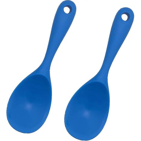 Cuillère de service, lot de 2 cuillères à riz, ustensile de cuisine en silicone, idéal pour le riz, la purée de pommes de terre et plus encore (bleu) (1/5)