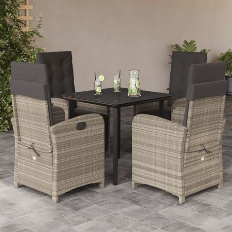 Ensemble à manger de jardin et coussins 5 pcs-Salon de jardin gris clair rotin 495315 (1/5)