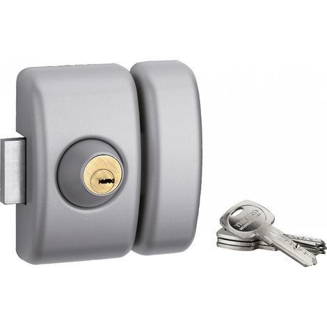 THIRARD - Verrou double entrée Universel pour porte d'entrée, cylindre 45mm, acier, 4 clés, epoxy argent - THIRARD