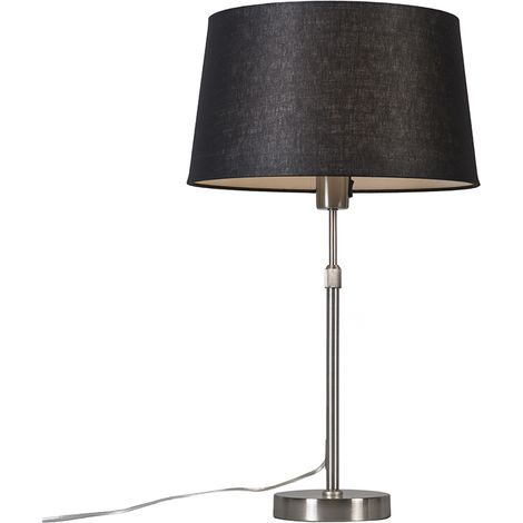 QAZQA Lampada da tavolo con paralume Parte - Moderno - Acciaio,Tessuto - Nero/Acciaio - Tondo Max. 1 x Watt