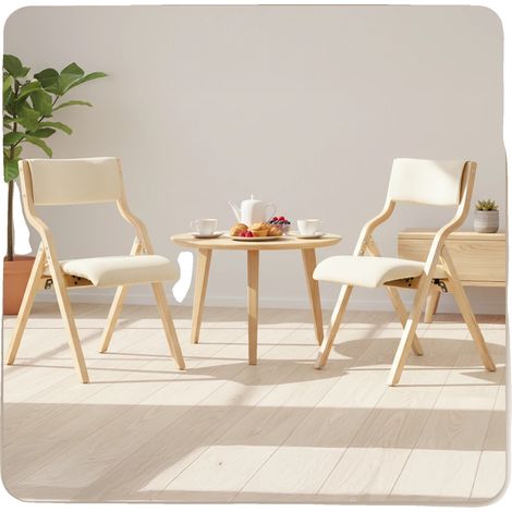 Silla plegable de madera, diseño ergonómico, ahorra espacio, BLANCA (1/2)