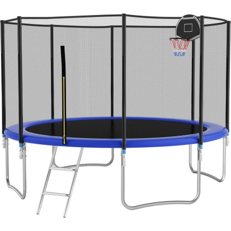 Trampolino da giardino 305 cm con rete di sicurezza, telaio in acciaio, molle rinforzate, blu (1/5)