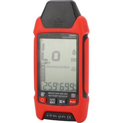 Digitales Holzfeuchtemessgerät mit Feuchtigkeitsgehaltsanzeige, RH- und Temperatursensor, für Holzstämme, Wände, Tapeten und Fußböden (1/5)