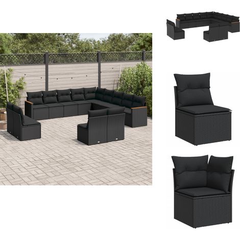 Salon de jardin avec coussins 13 pcs noir résine tressée - Salon De Jardin - Mobilier Extérieur - Meubles De Jardin - Salon De Jardin Design - Set De Salon De Jardin (1/5)