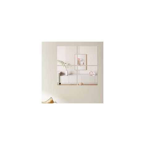 Miroir Mural 4 Pièces 20x20cm, Miroir Autocollant Adhesif Mural Muraux à Coller Incassable Petit Acrylique Plastique Carré Enfant, Deco Porte Chambre Salle de Bain Salle de Sport Salon