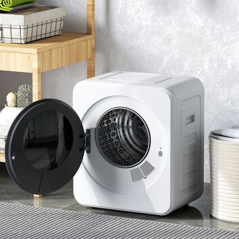 Sèche-linge à évacuation, 4 kg, chargement frontal, tambour en acier inoxydable, 800 W, compact, pose libre, blanc