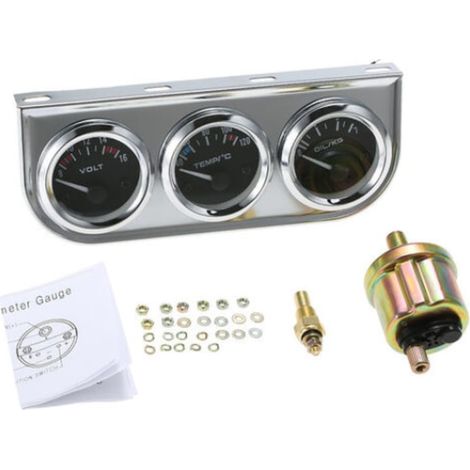 Ensemble d'instruments de mesure QttvbTna, 3 en 1, tension et température de l'eau, éclairage LED, chromé, 5 cm (1/4)