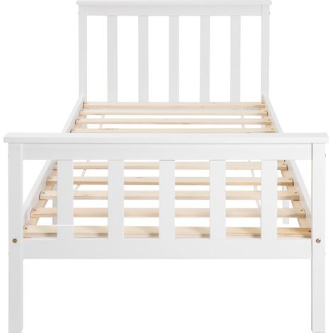 Letto Singolo 1 Posto con Testiera, 90×200 cm, senza Materasso, in Legno Massello, Bianco (1/4)