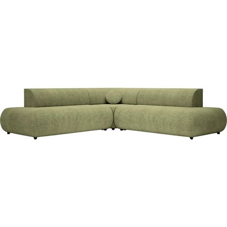 LEVI - Canapé panoramique convertible tissu lisse 5 places Droit Vert (1/5)