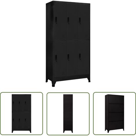 The Living Store Armoire à casiers Noir 90x45x180 cm Acier - Armoire Métallique - Meuble Rangement - Placard Métal - Armoire Scolaire - Armoire Bureau (1/5)