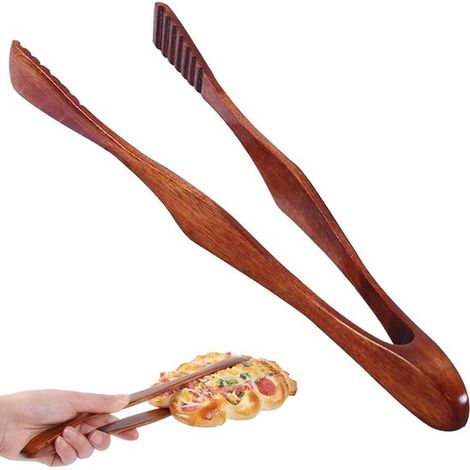 Pinze da cucina in legno, pinze per griglia, pinze da portata in bambù, pinze da cucina lunghe per uso domestico, per la cucina e la carne alla griglia, accessori per grigliate, utensili da cucina (1/5)