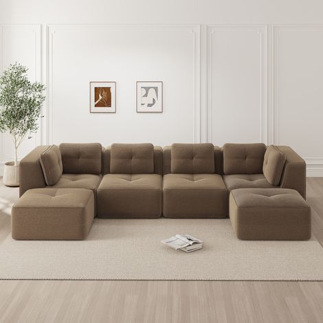 Canape dangle modulable en velours cotele marron OKMYHOME (1/5)