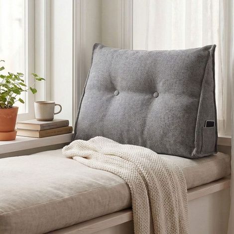 Coussin de lecture triangulaire – Soutien du dos, de la nuque et des lombaires – Chenille douce – Poches latérales – 70 x 20 x 50 cm – Gris – Home Nature Wohnkonzept (1/5)