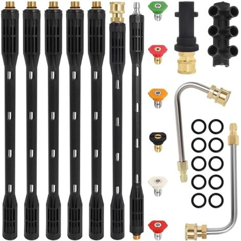 10 Tiges de rallonge pour nettoyeur haute pression avec adaptateur compatible Karcher K2-K7, 4000 PSI, raccord rapide 1/4", 6 embouts inclus.