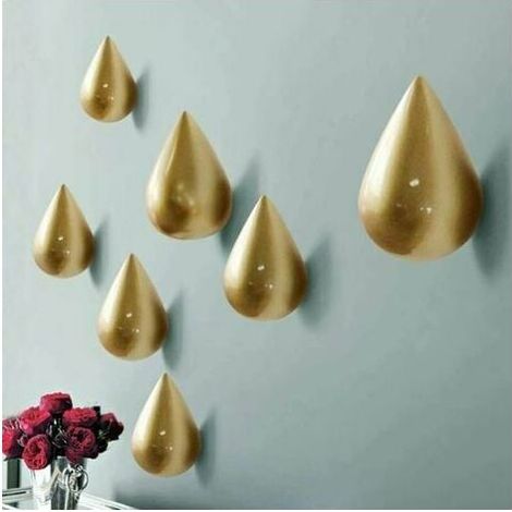 Set of 7 Creative Teardrop Coat Hooks Wall Decor Modern Decor Gold (1/5)