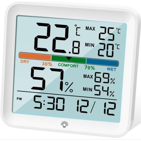 Igrometro per interni - Misuratore di umidità con schermo LCD - Display digitale-analogico con aggiornamenti rapidi - Funziona con 2 batterie AAA