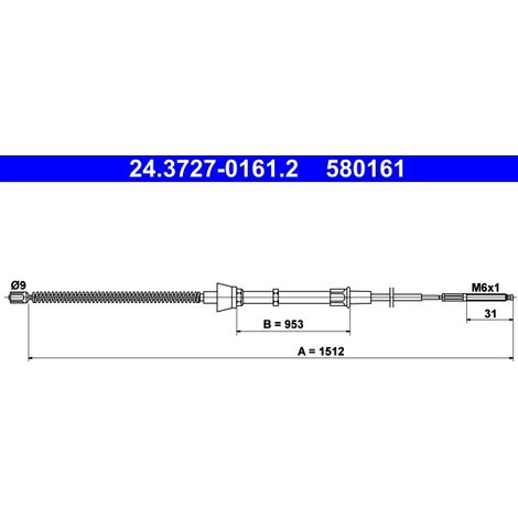 Tirette à câble, frein de stationnement ATE 24.3727-0161.2 SEAT 6N0 609 721 B