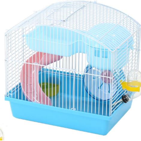 27 x 20 x 26 cm: Gabbia in acciaio e plastica completa di accessori con tetto a pagoda per criceti