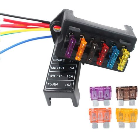 32V 40A 6 Voies Standard Boîte à Fusibles avec Fil, 6,3 mm Porte-Fusible à Lame, 2 Entrées 6 Sorties, Bloquer avec Fusée à Disque Libre de 10 pièces, pour Auto Voiture Bateau Marine Trike (1/5)