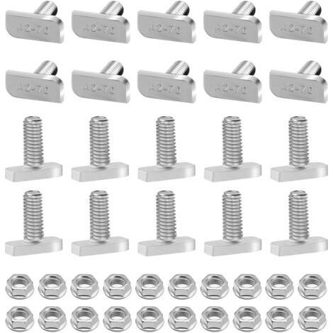 20pcs Hammer Head Screws M8x20 Stainless Steel A2-70 T Bolts with Locking Nuts for Photovoltaic Mounting Rails Solar Panel Brackets-Muntra (1/5)