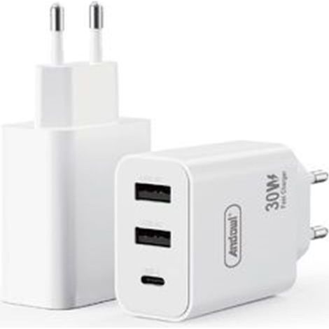 TRADE SHOP - Caricabatterie Da Parete Q-cd65 Doppia Porta Usb+type-c 30w Ricarica Rapida Power Delivery - (1/3)