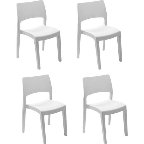 Dmora - 4er-Set Gartenstühle Tropea, Gartensitz, Für drinnen und draußen, Stapelbar, Made in Italy, 50x51 h82 cm, Weiß (1/3)