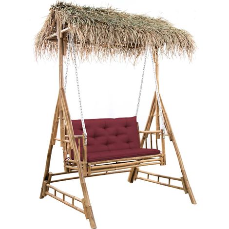 vidaXL Balancelle 2 places feuilles de palmier et coussin 202cm Bambou (1/5)