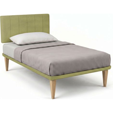 Letto 1 Piazza e Mezza con Rete Rivestita 120x190 cm Microfibra Tè Verde Tessis Testata Vertical (1/5)