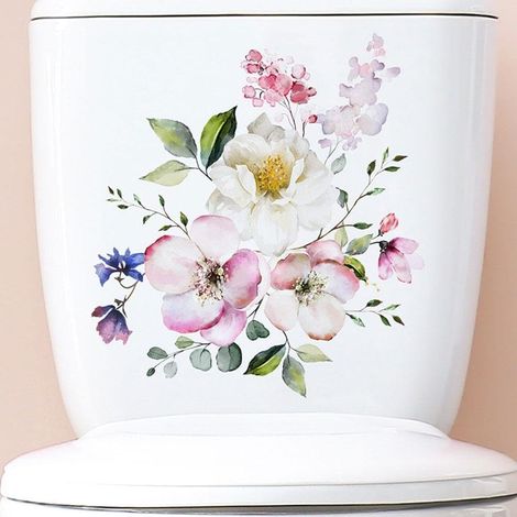 Autocollants pour abattant de WC - Motif fleurs et papillons, autocollants et imperméables, décoration de salle de bain et toilettes (1/5)