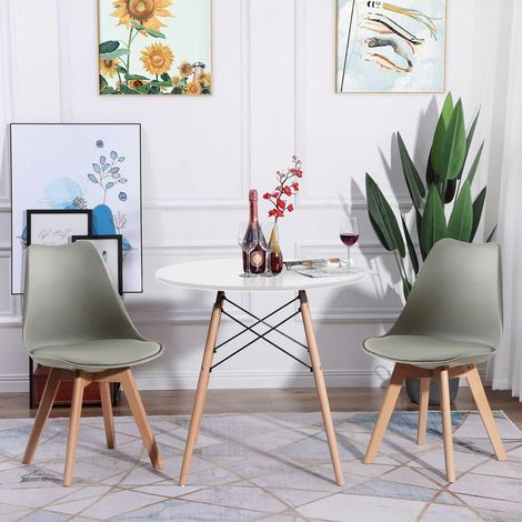 Essgruppe 2 Stühle mit rundem Tisch, weißer Tisch, graue Stühle, Küche, Esszimmer (1/4)