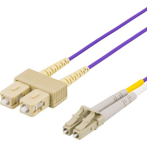 Jarretière fibre optique OM4, LC-SC, 50/125, duplex, multimode, 2 m, pour liaison et raccordement de réseau fibre optique (1/3)
