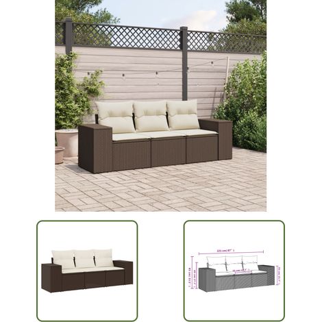 vidaXL 3-tlg. Garten-Sofagarnitur mit Kissen Braun Poly Rattan (1/3)