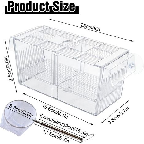 Boîte d'isolement pour poissons d'aquarium et incubateur d'élevage avec épuisette télescopique
