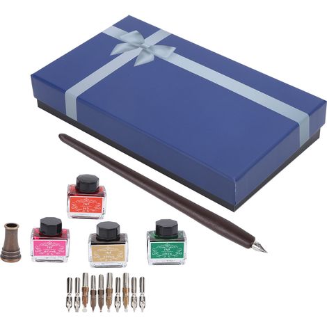 Dip Pen 4-Color Wood Pole Fountain Pen with Replaceable Nib Kit Calligraphy Writing SetSP098019 Brown Pen Bar (1/5)