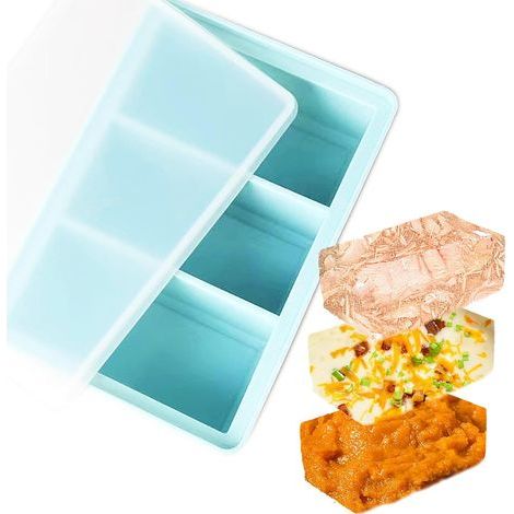 Bac a Glacon Soupe Plateau de Congelation pour Soupe,Bouillon 660ml,3 Compartiment Congelation Potage Soupe Frigo Congelateur avec couvercle (bleu) (1/5)