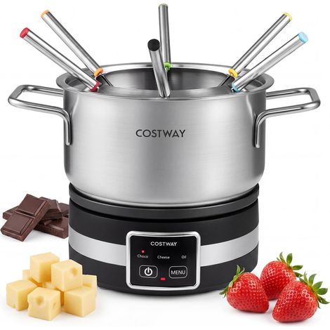 COSTWAY 1200W Set Fonduta Elettrica in Acciaio Inox con Base Riscaldante (1/5)