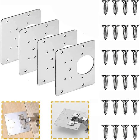 Plaque de fixation pour charnières, réparation de charnières pour meubles de cuisine (armoires et tiroirs), plusieurs trous pour l'installation, acier inoxydable de haute qualité (1/5)