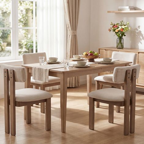 Washon Lot de 4 Chaises en Lin, Chaises de Salle à Manger Pour Salon, Chaises de Cuisine en Bois sans Accoudoirs, Beige