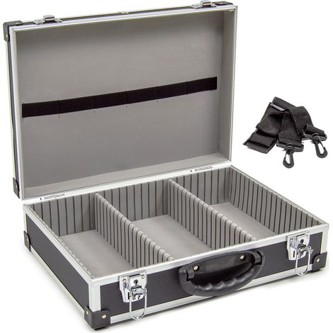 Wolf 425mm Aluminium Storage Case, Black, Lockable Clasps, Foam Lined, Shoulder Strap (1/5)