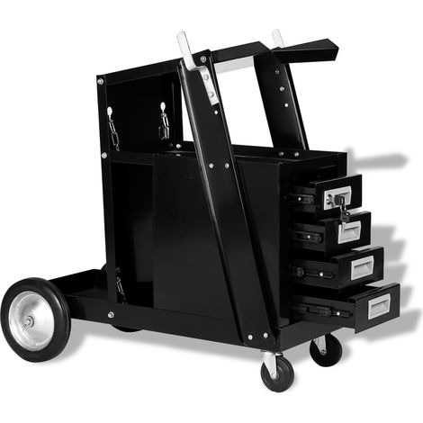 Chariot de soudage à 4 tiroirs, noir