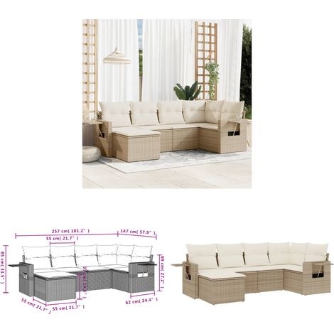 6-tlg. Garten-Sofagarnitur mit Kissen Beige Poly Rattan - Gartenmöbel - Sofasatz - PE-Rattan Möbel - Outdoor Lounge Set - Balkonmöbel - Home & Living (1/3)