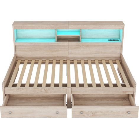 GagaGagaLit banquette 90x200 cm avec USB LED et 2 tiroirs naturel (1/5)